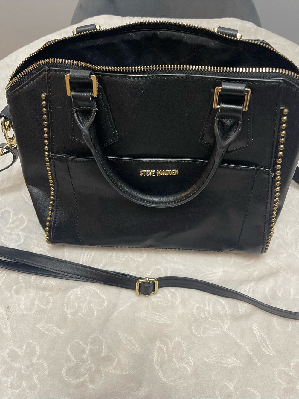 Steve Madden Black Satchel with Gold Stud Accents